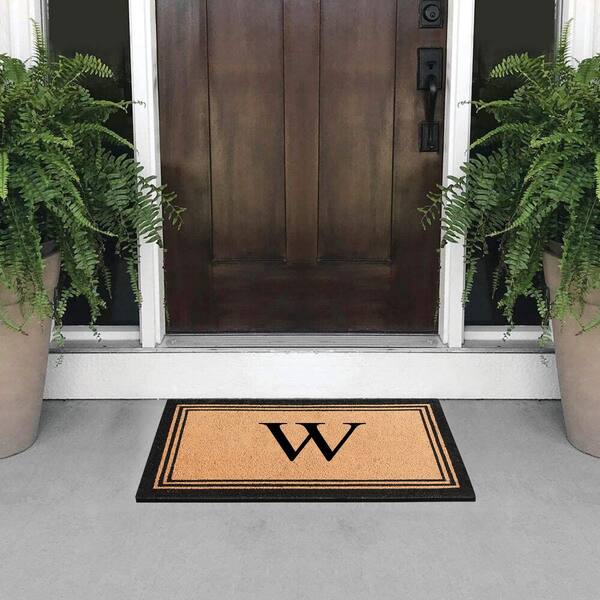 A1 Home Collections A1hc Beige 18 in. x 30 in. Natural Coir Heavy Duty PVC Backing Outdoor Monogrammed V Door Mat