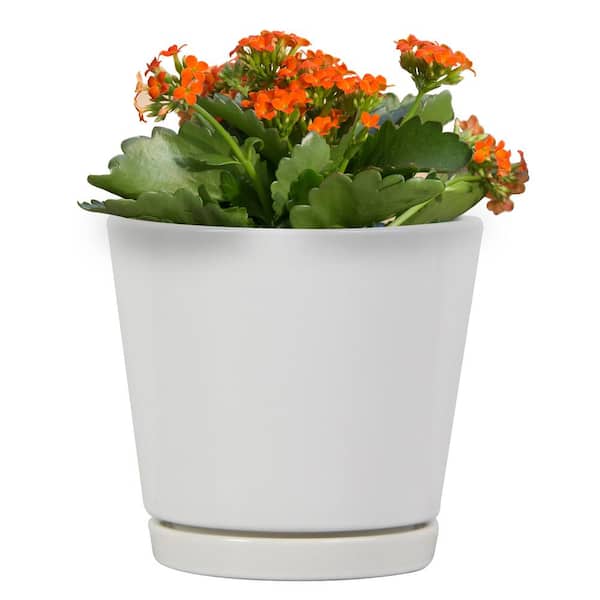 2 x 14cm Grey Plastic Round Indoor Plant Flower Pots Covers Planters Herb Trough 