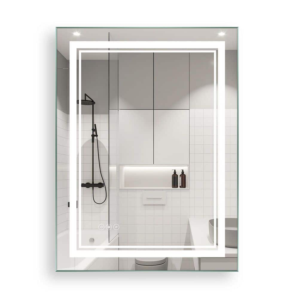 Kinwell 24 In W X 32 In H Rectangular Frameless Anti Fog Wall Mounted Bathroom Vanity Mirror