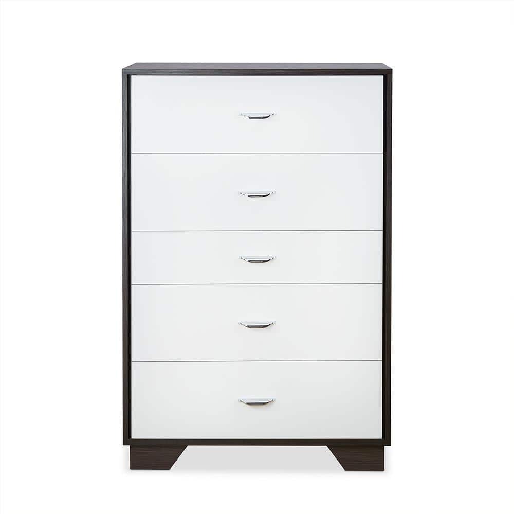 Eloy Industrial Vertical Storage Chest with Soft Close Drawers, White & Espresso