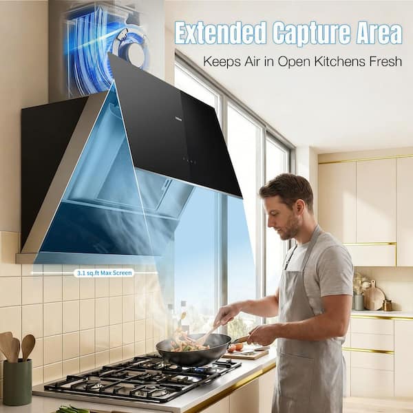 R-MAX 30 in. 1050 CFM Ducted Under Cabinet Range Hood in Black and Stainless Steel LED Lighting Gesture Control