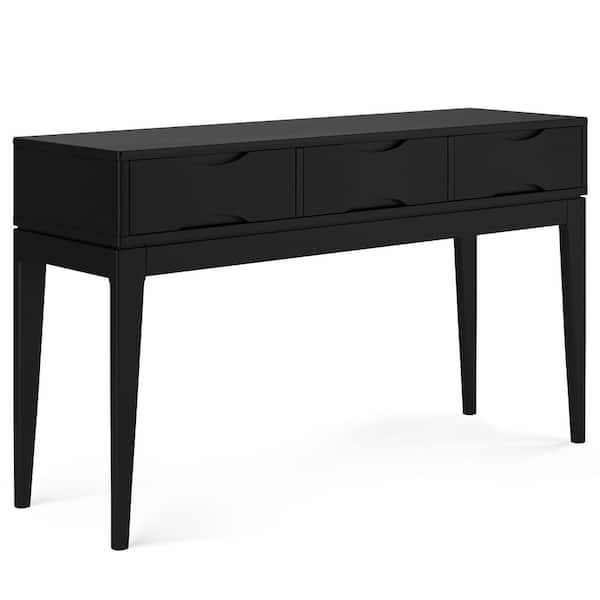 Simpli Home Harper Solid Hardwood 54 in. Wide Mid Century Modern Console Sofa Table in Black