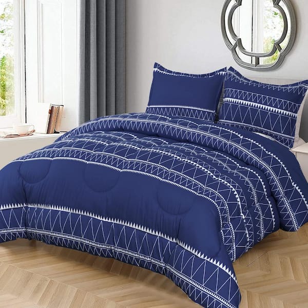 Shatex 3-Piece All Season Striped Ultra Soft 100% Microfiber Polyester Queen Size Comforter Set with 2 Pillow Shams