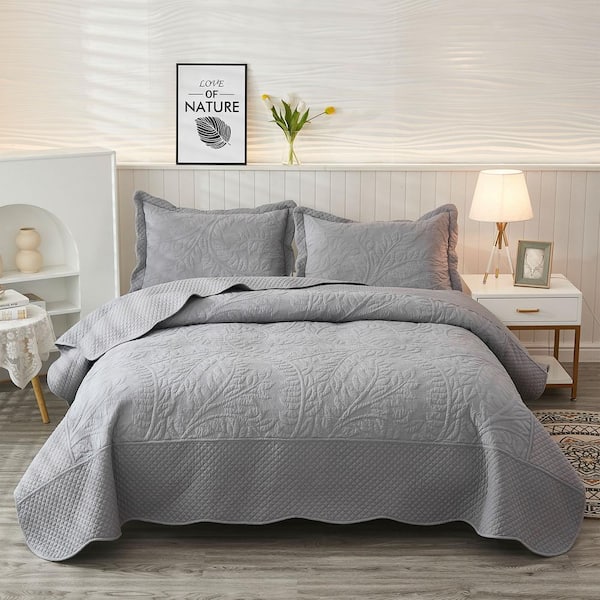 Grey quilt set 3 buy pieces bedding queen.