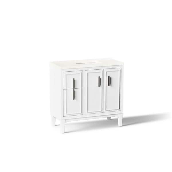 Southerk 37 in. Single Sink Freestanding White Bath Vanity with White Quartz Top Assembled