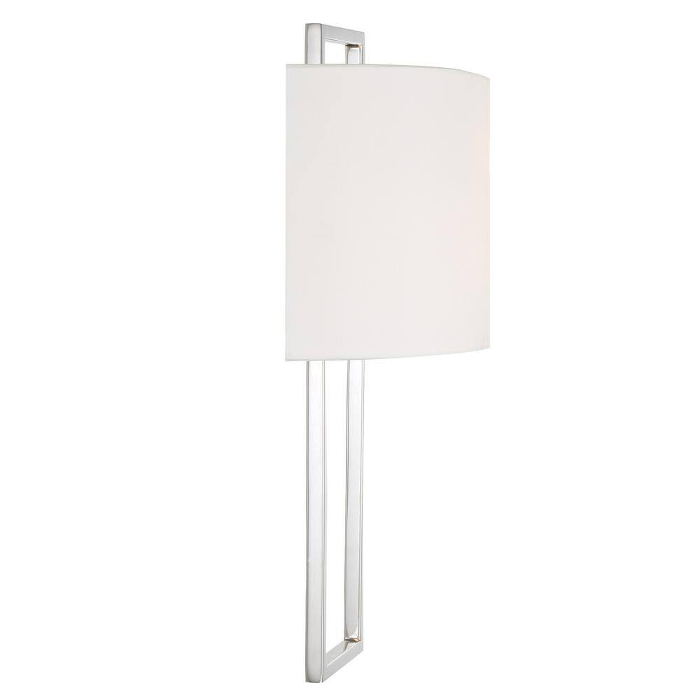 Elegant Polished Nickel 2-Light Sconce with White Silk Shade
