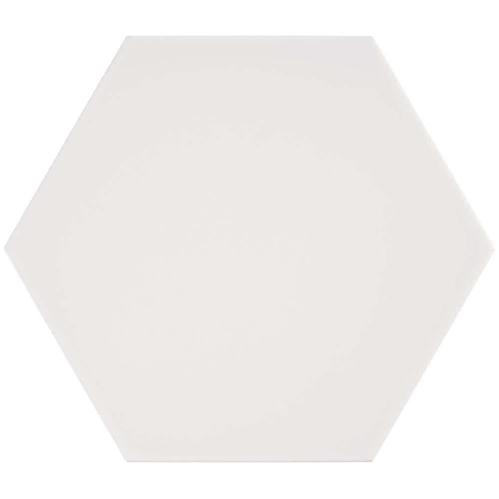 White Hexagonal Matte Porcelain Floor and Wall Tile, 8-in x 9-in