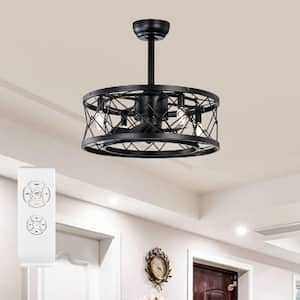 20-1/2 in. Indoor Black Low Profile Caged Ceiling Fan with Remote Included and 2 Down Rods for Any Room