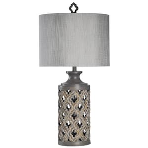 34.5 in. Vincent Gray Table Lamp with Gray Hardback Fabric Shade