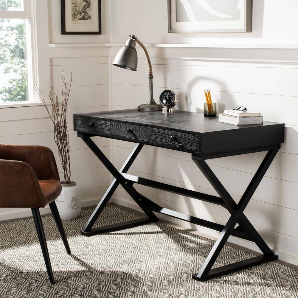 Weathered Black Transitional Wood Home Office Desk with Drawers