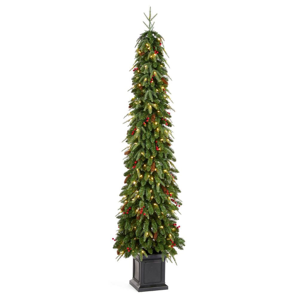 7 ft. Pre-lit Green Artificial Christmas Porch Tree with Red Berries, Pinecones and 250 Warm White Lights price history on PriceWatchPro