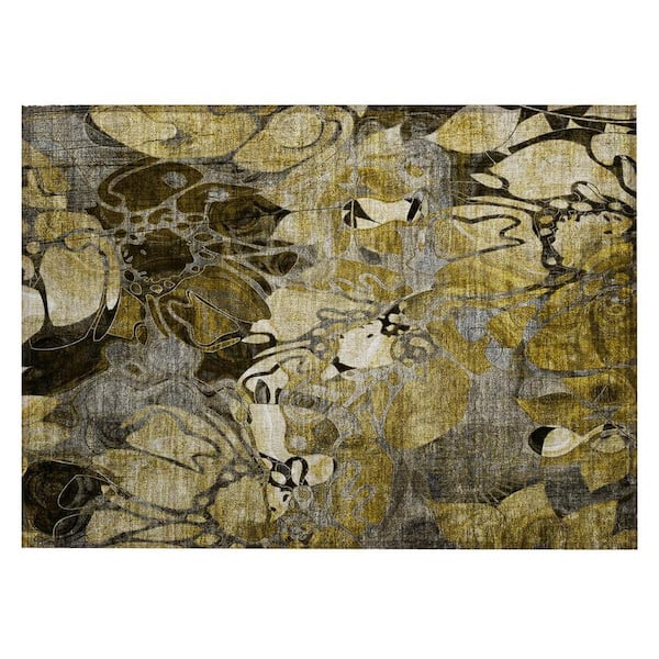 Green and Brown 2 ft. x 3 ft. Woven Floral Rectangle Indoor/Outdoor Area Rug
