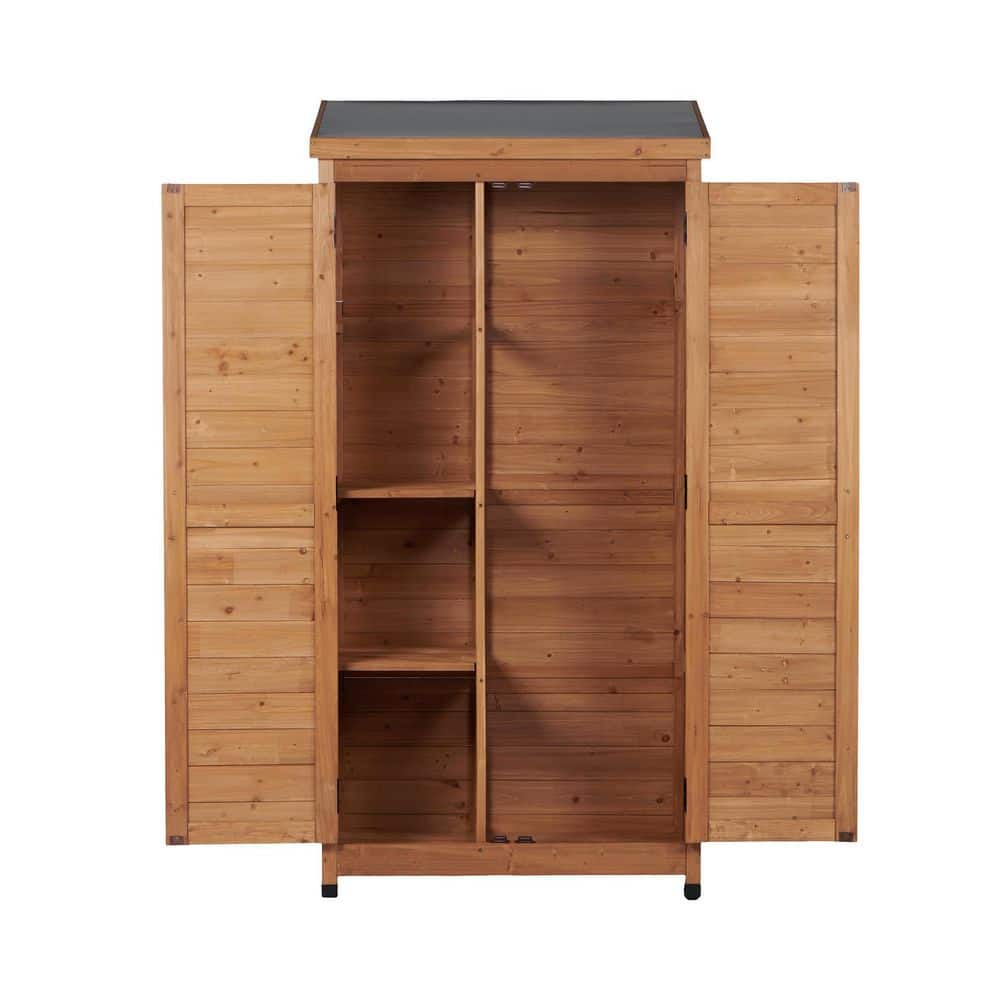 3 ft. W x 2 ft. D Brown Wooden Storage Shed with Metal Roof, Tall Tool Storage Cabinet with Lockable Doors (5 sq. ft.)