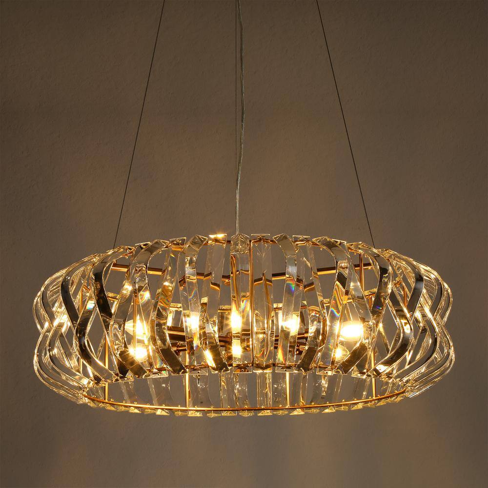 Eurydamas 28.3" Gold Brass Crystal Drum Chandelier