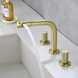 8 in. Widespread Double Handle 360 Degree Swivle Spout Bathroom Faucet with Quick Connect Hose in Brushed Gold