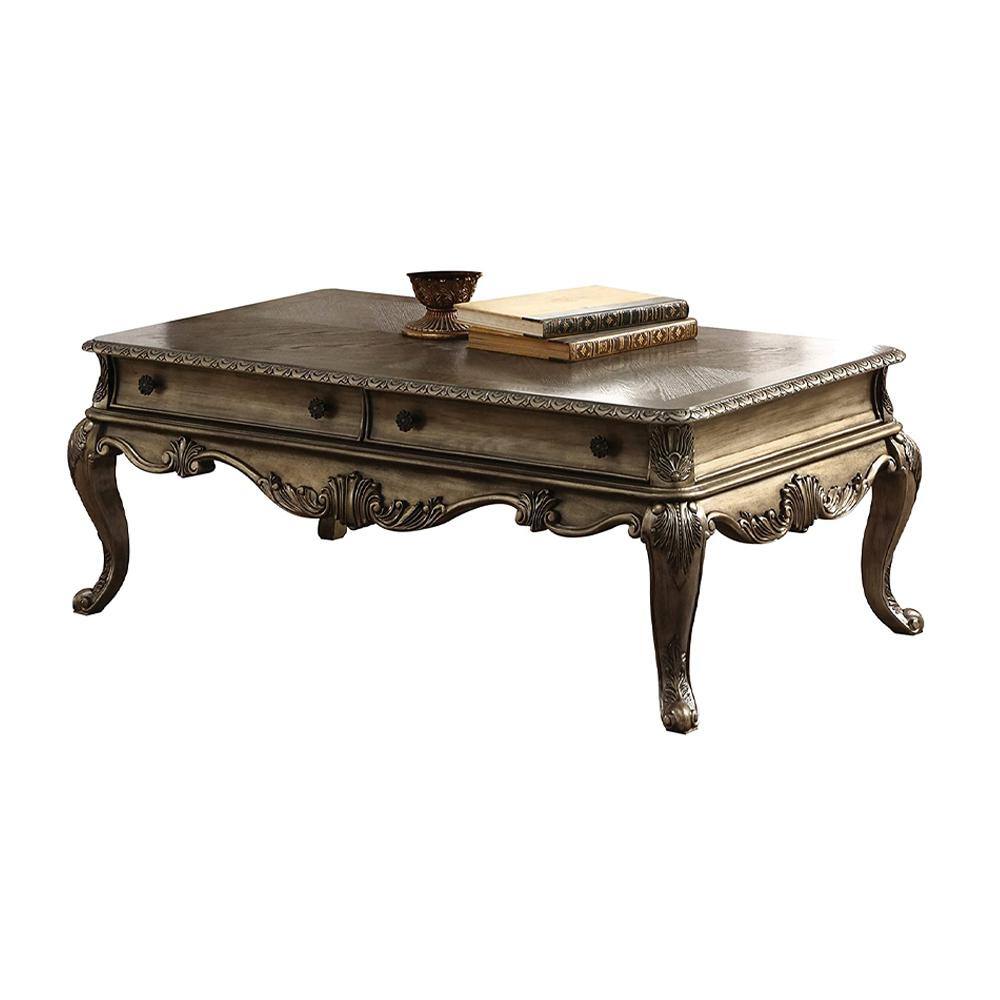 Vintage Oak Rectangular Coffee Table with Cabriole Legs and Storage