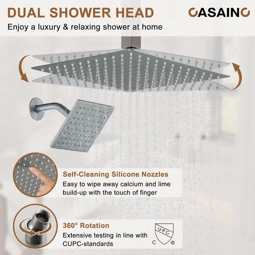 Brushed Nickel Rainfall Dual Shower Head System with Digital Display