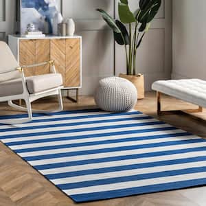 Gracen Stripe Blue Doormat 3 ft. x 5 ft. Cotton Indoor Area Rug