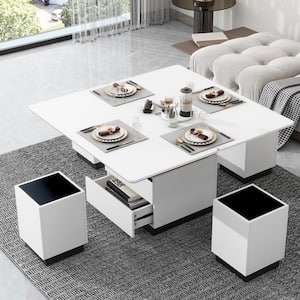 Modern 47.2 in. Black and White Rectangle Tempered Glass Lift Top Coffee Table with Drawers and Cabinets