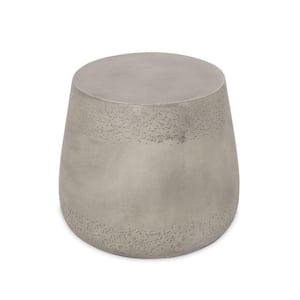 Light Gray Outdoor Accent Table Boho Drum Shaped Lightweight Concrete Furniture Smooth Paint Patio and Garden Decor