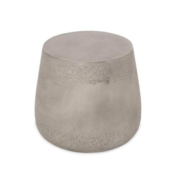 ITOPFOX Light Gray Outdoor Accent Table Boho Drum Shaped Lightweight Concrete Furniture Smooth Paint Patio and Garden Decor