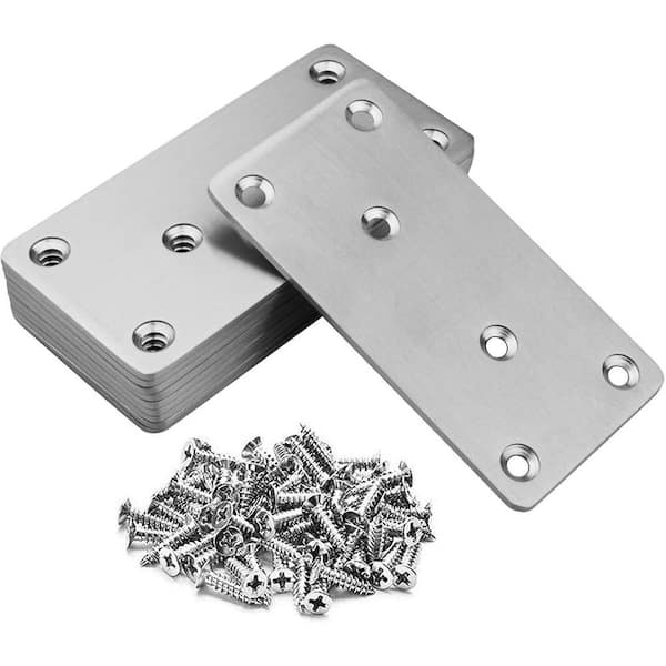 3.86 in. x 2 in. Stainless Steel Straight Brace Flat Mending Plate, 1.9 mm Thickness Fixing Bracket Connector, 10-Pack