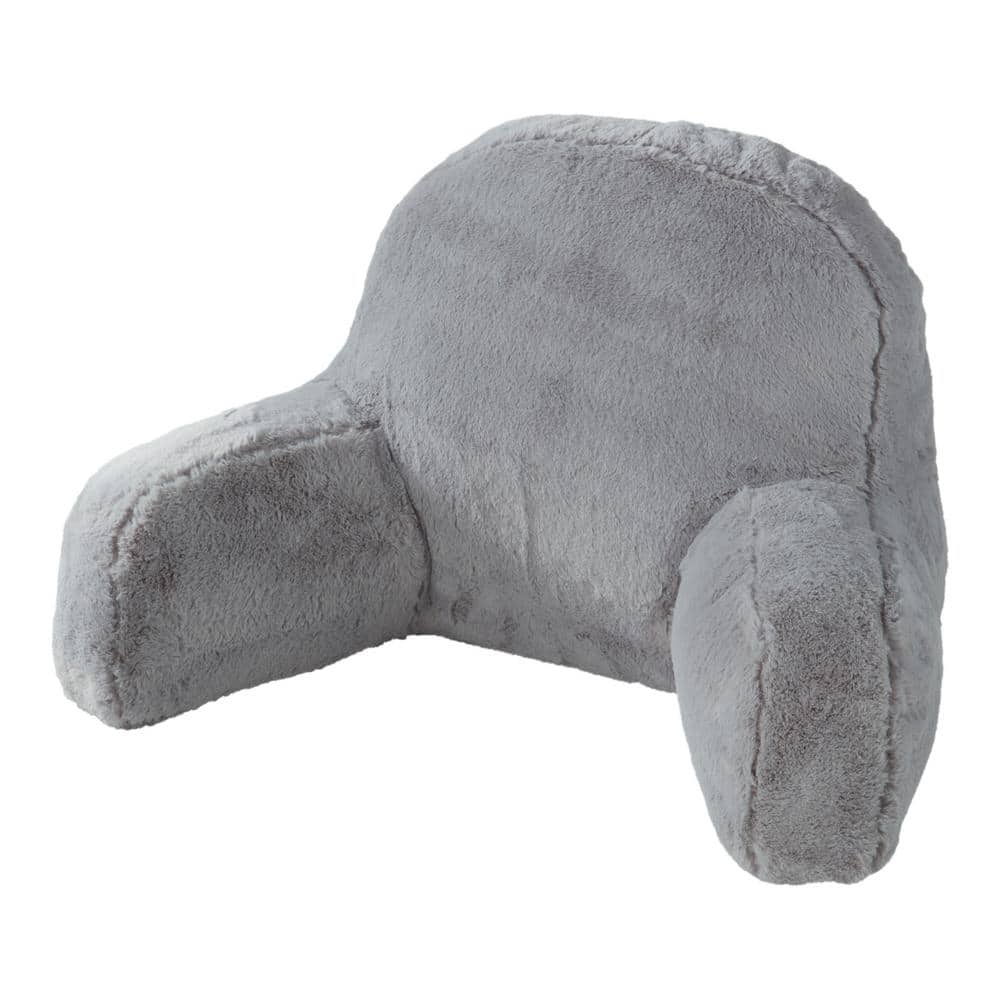 Greendale Home Fashions Faux Fur Whisker Gray 28 in. x 17 in. Bed Rest Pillow