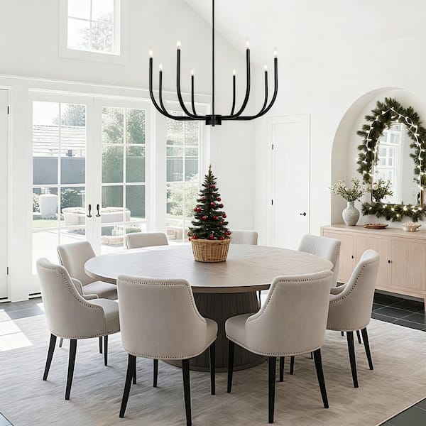 Traditional 8-Light Matte Black Candlestick Chandelier for Dining Room Kitchen Island Farmhouse Oversized Hanging Light