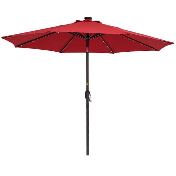 Unbranded 9 ft. Market Patio Umbrella with LED Light in Red