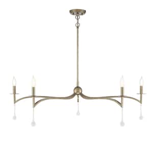 Laramie 43 in. W x 12 in. H 5-Light Chelsea Gold Chandelier with Open Bulbs and Frosted Crystal Drops