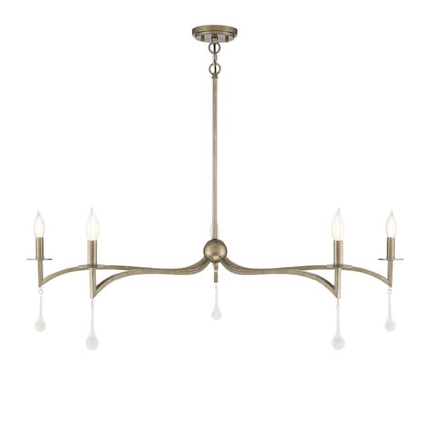 Savoy House Laramie 43 in. W x 12 in. H 5-Light Chelsea Gold Chandelier with Open Bulbs and Frosted Crystal Drops