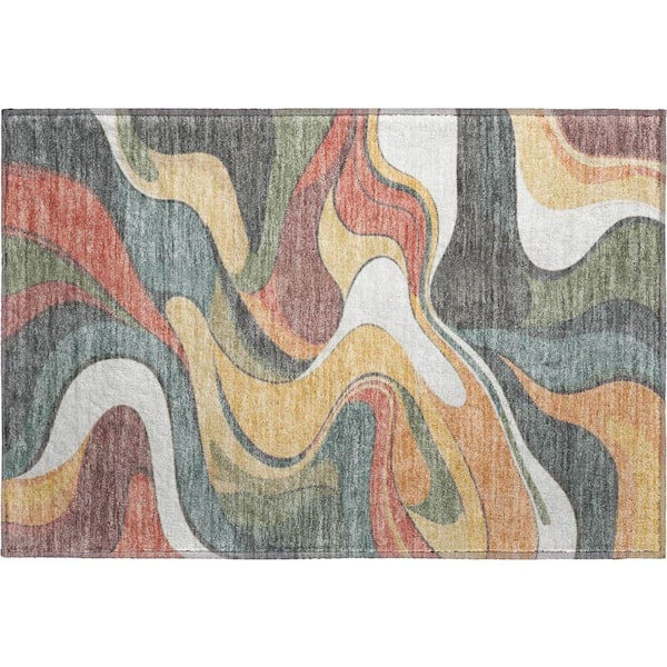 Mayfield Premium Machine Washable Abstract AMF2183 Gold 2 ft. x 3 ft. Accent Rug