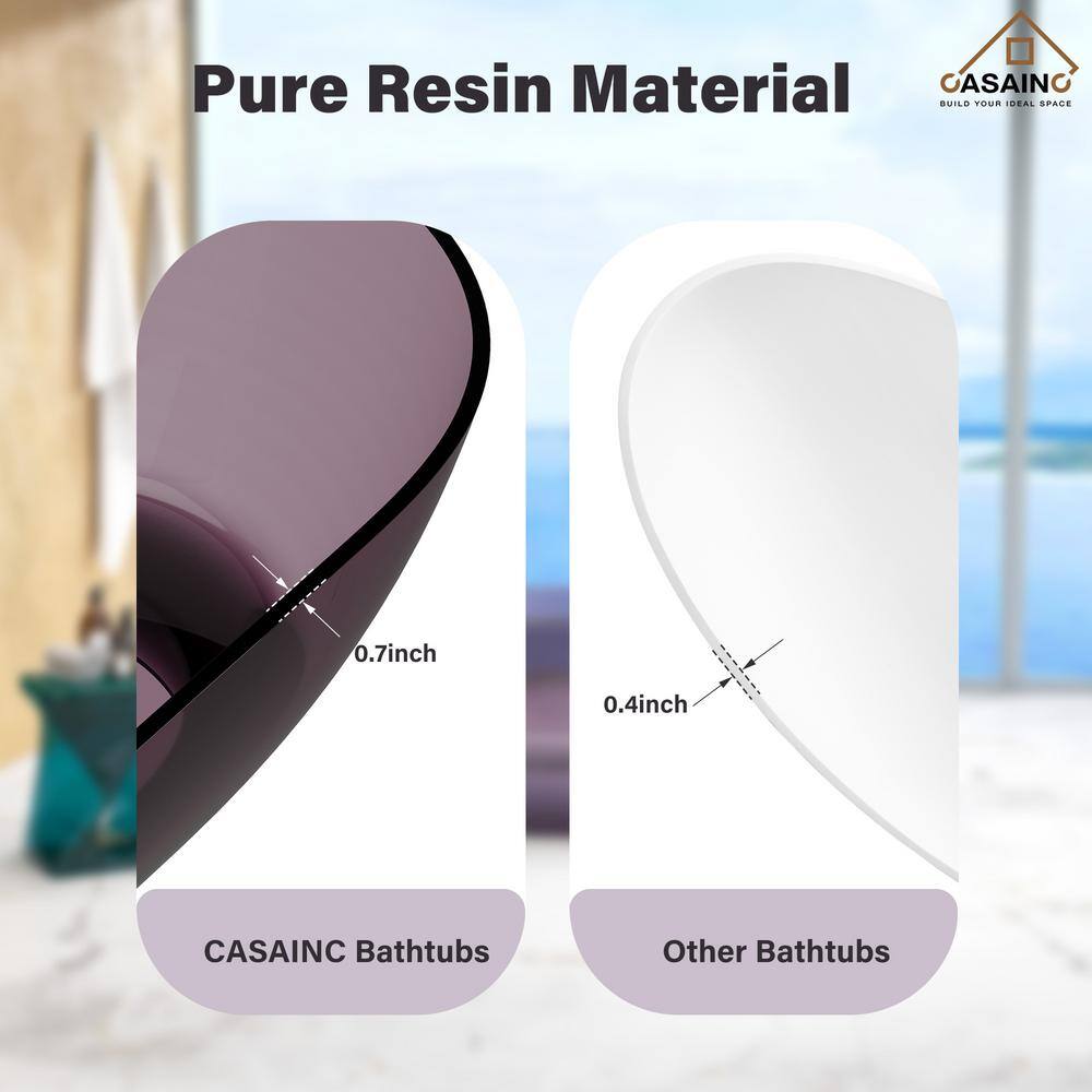 69'' Purple Transparent Resin Freestanding Soaking Bathtub
