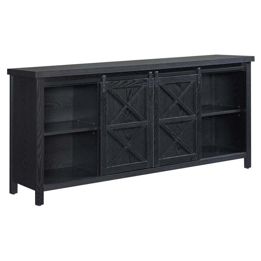 Elmwood Modern Farmhouse TV Stand with Sliding Barn Doors, Black Grain, 68"