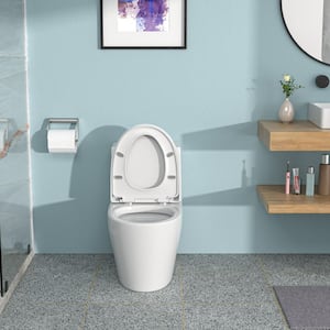 12 in. 1-Piece 0.88/1.2 GPF Dual Flush Elongated Toilet in White-1 Seat Included with Wax Ring, Bolts, Side Caps