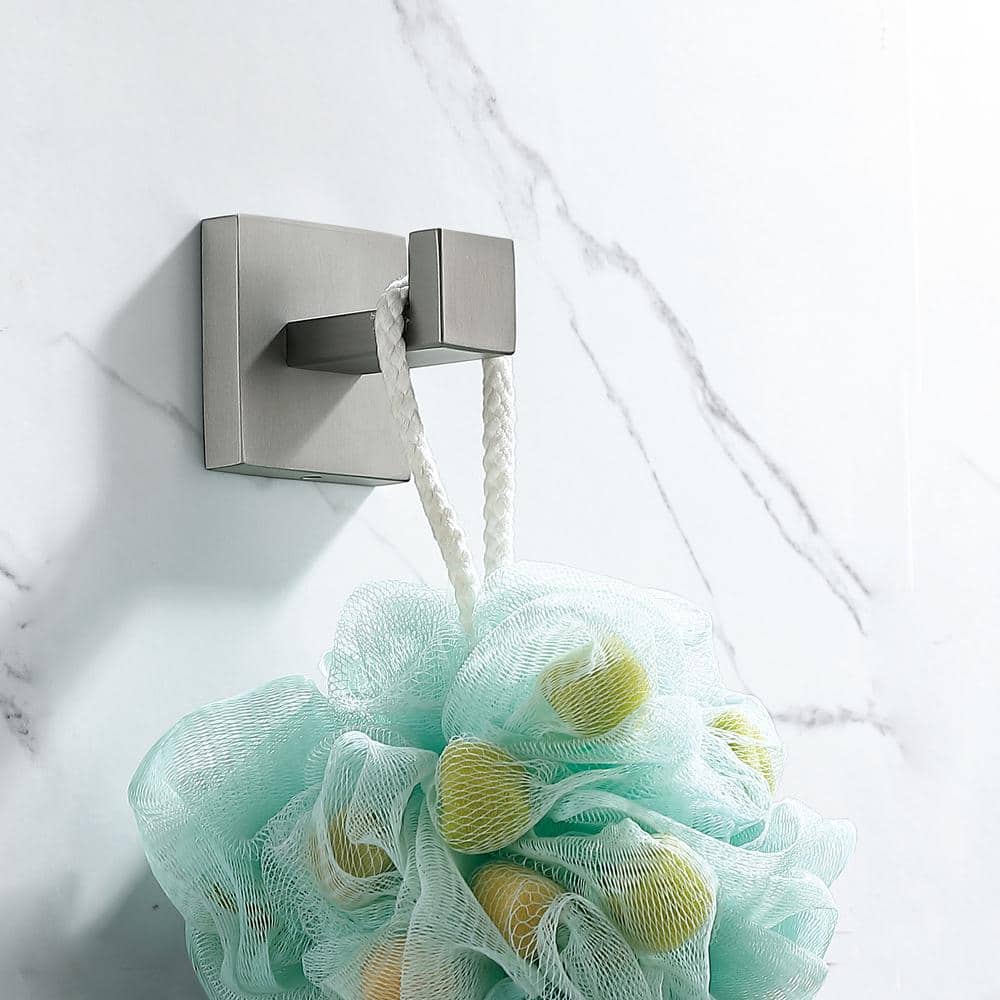 Brushed Nickel Stainless Steel Square J-Hook Towel and Robe Hook