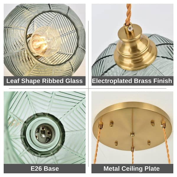 Kinlea 3 Light Green Cluster Chandeliers with Globe Striped Glass Shape Hanging Pendant Lights with No Bulbs Included