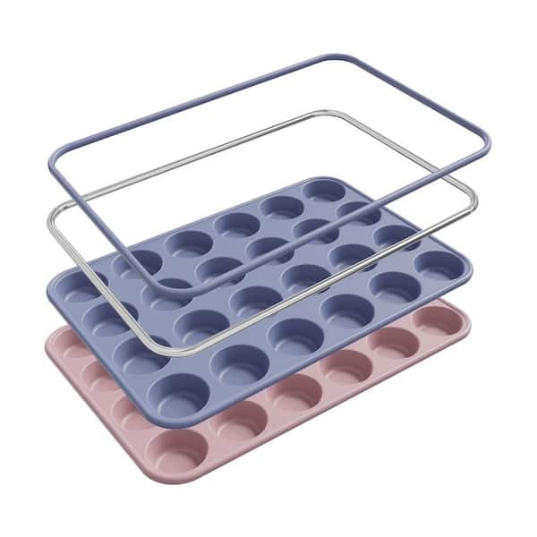 2-Pack 24-Piece Silicone Metal Frame Mini Muffin Pan Cupcake Tray Baking Sheet Set for Egg Bites Cookie