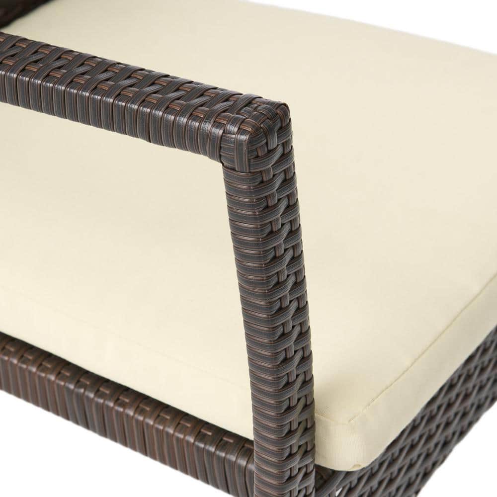 Corsica Brown Iron Wicker Dining Arm Chair with Cream Cushions