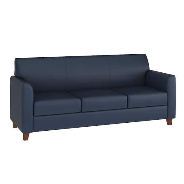 Hercules Diplomat Series 70 in. in Flared Arm Faux Leather Rectangle Leather Soft Sofa in Navy