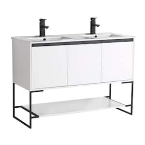 Urbania 48 in. W x 18.5 in. D x 33.5 in. H Bath Vanity in Matt White with White Ceramic Vanity Top with White Basin