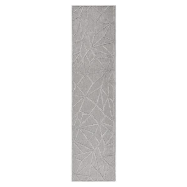 Vennor Contemporary Gray 2 ft. x 8 ft. Geometric Polypropylene Indoor/Outdoor Area Rug Runner Rug