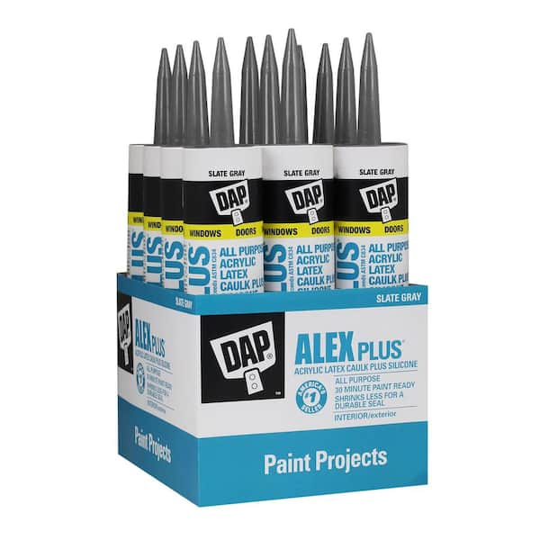 DAP Alex Plus 10.1 oz. Gray Slate Acrylic Latex Caulk Plus Silicone (12-Pack)