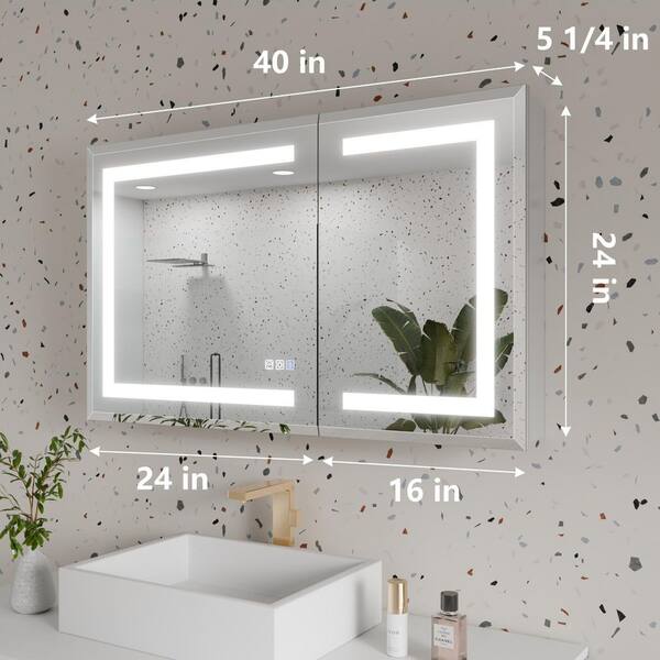 AZDHOME 40 in. W x 24 in. H Rectangular Silver Aluminum Recessed