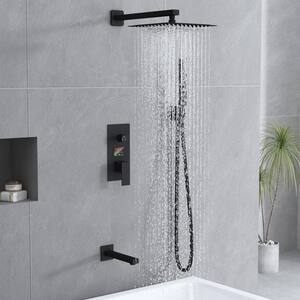 3-Spray Patterns with 2.5 GPM 10 in. Wall Mount Dual Shower Heads Handhold Shower Sets with Valve, LED Screen in Black