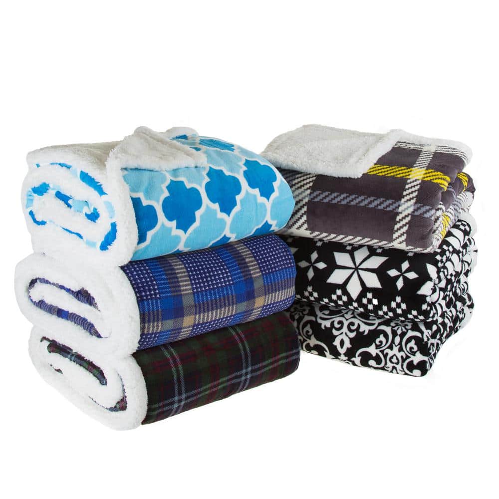 Black and White Reversible Fleece Sherpa Throw Blanket