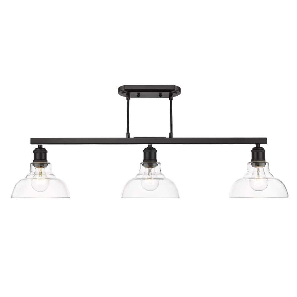 Matte Black Industrial 3-Light Semi-Flush with Clear Glass