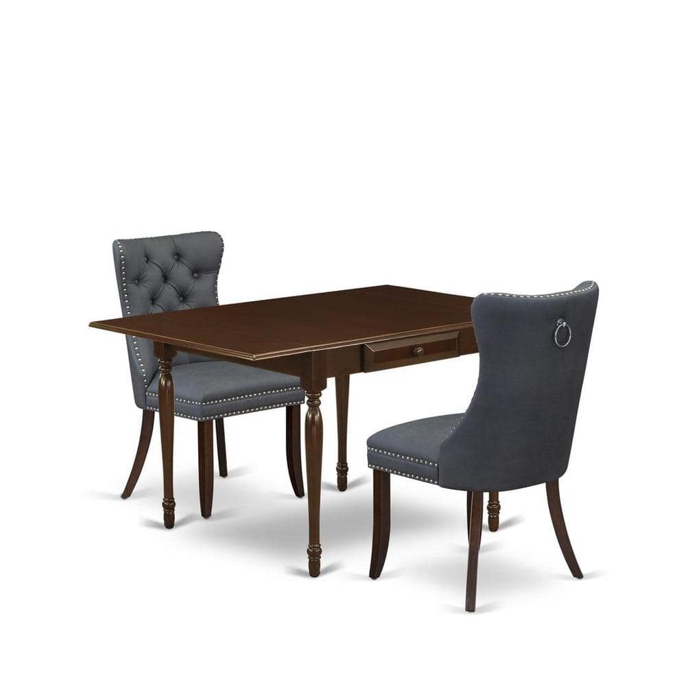 3-Piece Mahogany Finish Rectangular Solid Wood Top with Dropleaf Dining Table Set