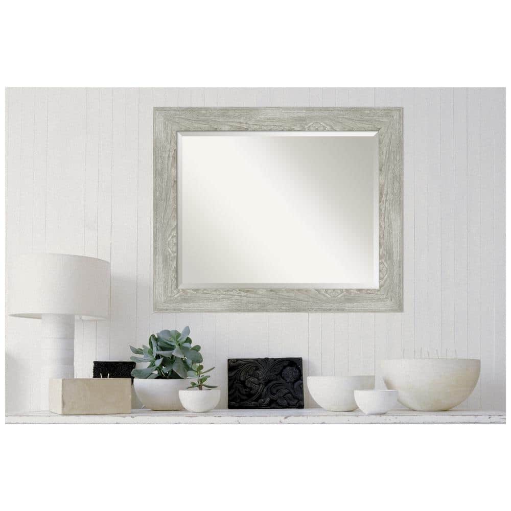 Dove Greywash Rectangular Wood Bathroom Vanity Mirror