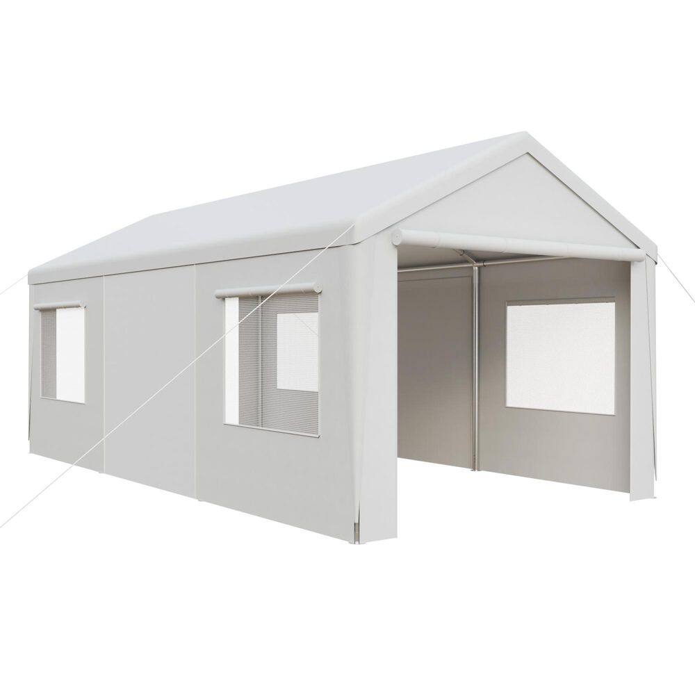 13 ft. x 20 ft. Heavy-Duty Portable Carport with Side-Opening Door, Roll-Up Windows and Reinforced 4-Hole Base, White price history on PriceWatchPro